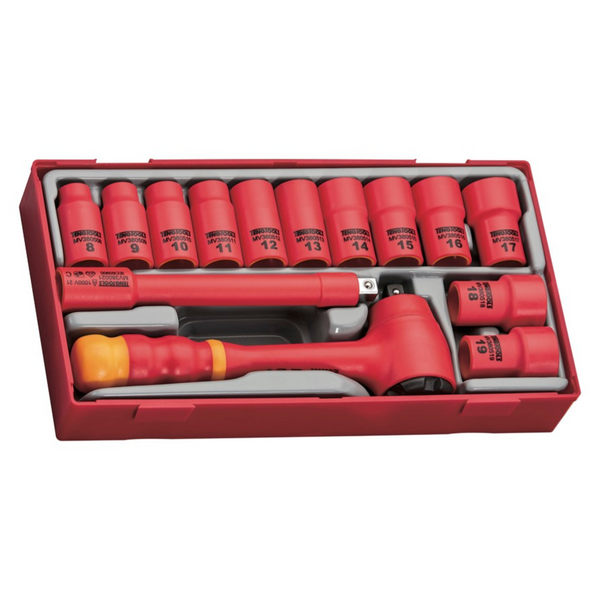 Teng Tools 14 Piece 3/8 Inch Drive Metric 6 Point 1000 Volt Shallow Insulated Socket Set - TTV3814