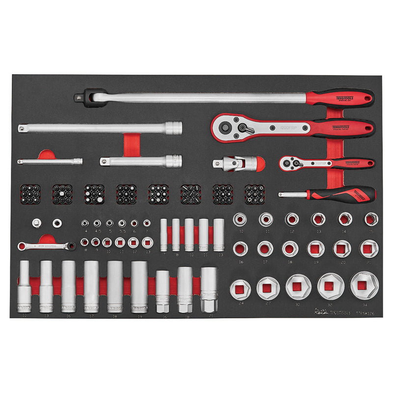 Teng Tools 179 Piece Complete Mixed EVA Foam 7 Drawer Roller Cabinet Hand Tool Kit - TCMME179